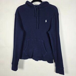 Polo Ralph Lauren Waffle Knit Preppy Mens Large Blue Pullover Hoodie